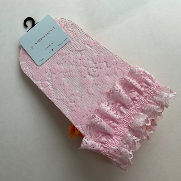 Anthropologie Hosiery Set of Two Ruffle Lace Socks 2 Pairs Orange & Pink… - Picture 5 of 11